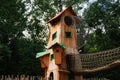 children playground object building wooden tower exterior place in urban park Royalty Free Stock Photo