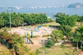 Children playground park and Fateh Sagar Lake in Udaipur, India Royalty Free Stock Photo