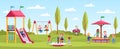 Children playground playing. Happy girls and boys play playing area, outdoor activities, kindergarten games, fun color Royalty Free Stock Photo