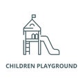Children playground,small house line icon, vector. Children playground,small house outline sign, concept symbol, flat Royalty Free Stock Photo
