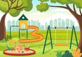 Children Playground with Swings, Slide, Climbing Ladders and More in the Amusement Park for Little Ones to Play in Illustration Royalty Free Stock Photo