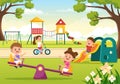 Children Playground with Swings, Slide, Climbing Ladders and More in the Amusement Park for Little Ones to Play in Illustration Royalty Free Stock Photo