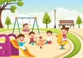 Children Playground with Swings, Slide, Climbing Ladders and More in the Amusement Park for Little Ones to Play in Illustration Royalty Free Stock Photo