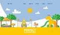 Children playground website, vector illustration. Landing page template for startup project perfect playground