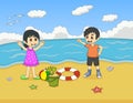 Children playing on the beach cartoon vector illustration Royalty Free Stock Photo