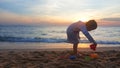 Children playing on the beach at sunset. sea, Travel and vacation concept, Summer time concept Royalty Free Stock Photo