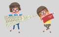 Children playing with a big paper plane and big adventure book. 3d illustrationYoung boy playing with a big paper plane Royalty Free Stock Photo