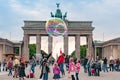 Berlin, Brandenburg Gate. Children playing with blow soap bubbles in front of Brandenburger Tor, Berlin, Germany Royalty Free Stock Photo