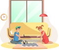 Children playing board game together. Kids boy and girl friends playing chess sitting on floor Royalty Free Stock Photo