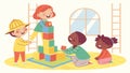 Children Playing with Building Blocks, Creative Learning, vector design Generative AI Royalty Free Stock Photo