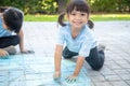 Children playing with colored chalks Royalty Free Stock Photo