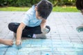 Children playing with colored chalks Royalty Free Stock Photo