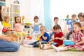 Children playing diverse musical toys. Early musical education in kindergarten Royalty Free Stock Photo