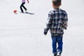 Children playing football on asphalt, soccer team player, training outdoor, active lifestyle Royalty Free Stock Photo