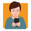 Children playing game on cellphone, smartphone game play icon