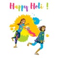 Children playing holi .Happy holi festival greeting card and design.