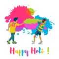 Children playing holi .Happy holi festival greeting card and vector design.