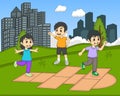 Children playing hopscotch at the park cartoon