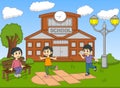 Children playing hopscotch on the school cartoon vector illustration