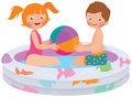 Children playing in inflatable pool