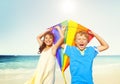 Children Playing Kite Happiness Cheerful Beach Summer Concept Royalty Free Stock Photo