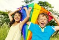 Children Playing Kite Happiness Cheerful Beach Summer Concept Royalty Free Stock Photo