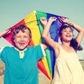 Children Playing Kite Happiness Cheerful Beach Summer Concept Royalty Free Stock Photo