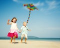 Children Playing Kite Happiness Cheerful Beach Summer Concept Royalty Free Stock Photo