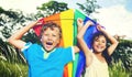 Children Playing Kite Happiness Cheerful Beach Summer Concept Royalty Free Stock Photo