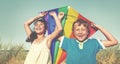 Children Playing Kite Happiness Cheerful Wheat Field Concept Royalty Free Stock Photo