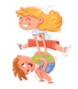 Children playing leapfrog. Funny cartoon character Royalty Free Stock Photo