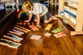 Children playing and learning with montessori color tablets