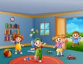 Children playing in the living room Royalty Free Stock Photo