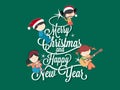 Children playing music on Merry Christmas tree Royalty Free Stock Photo