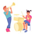 Children playing Musical Instruments, flat vector illustration isolated. Royalty Free Stock Photo