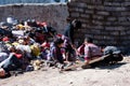 Children playing near garbage Royalty Free Stock Photo