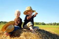 Children Playing Outside on Hay Bale Royalty Free Stock Photo