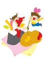 children playing with oversize food. Vector illustration decorative design