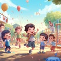 Children playing in the park with balloons, having fun in nature Royalty Free Stock Photo