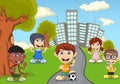 Children playing in the park cartoon Royalty Free Stock Photo