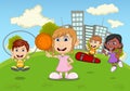 Children playing in the park cartoon Royalty Free Stock Photo