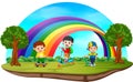 Children playing in the park on rainbow day