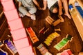 Children playing with pink tower in a Montessori class Royalty Free Stock Photo