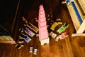 Children playing with pink tower in a Montessori class