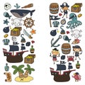 Children playing pirates Boys and girls Kindergarten, school, preschool, halloween party Treasure island, pirate ship