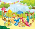 Children playing on playground with babysitter