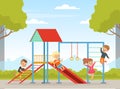 Children Playing on Playground in City Park with Slide and Ladder Vector Illustration Royalty Free Stock Photo