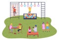 Children playing playground vector illustration. Kids on the summer play-field play in city park Royalty Free Stock Photo