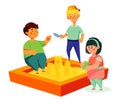 Children playing in the sandbox - colorful flat design style illustration Royalty Free Stock Photo
