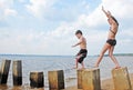 Children playing at seashore